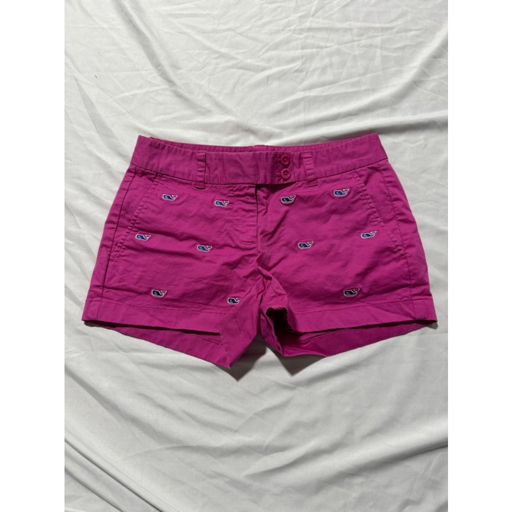 Vineyard Vines Fuchsia Whale Embroidered Jean Shorts